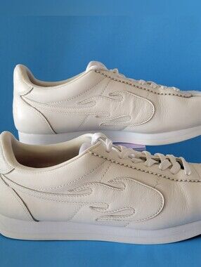 4 Hunnid Men's Sneakers Sz 12 Pure White Leather Shoes YG The Flame Block Runner